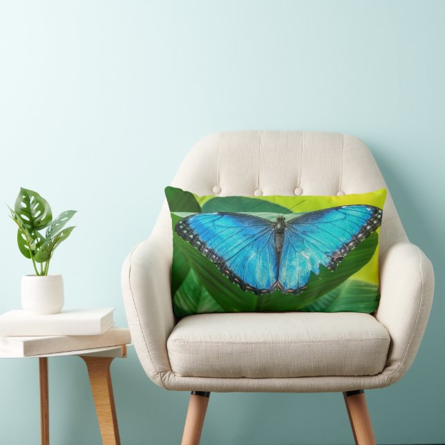 Blue Morpho Butterfly Blommigt Nature Art Lumbarkudde (Stol)