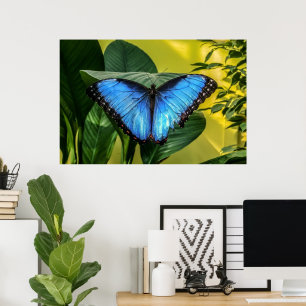 Blue Morpho Butterfly Blommigt Nature Art Poster