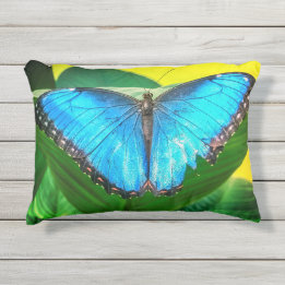 Blue Morpho Butterfly Blommigt Nature Art Utomhuskudde