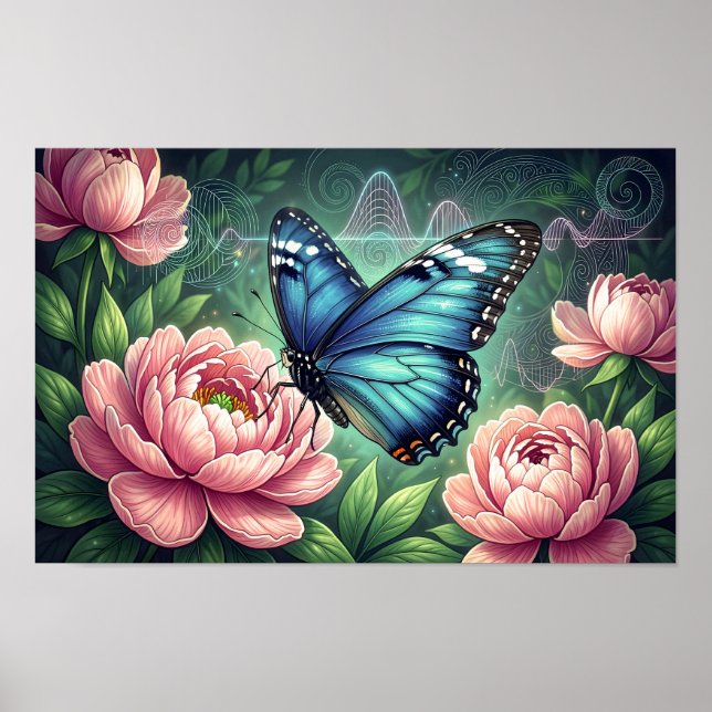 Blue Morpho Butterfly Floral Botanical Art Poster (Framsidan)