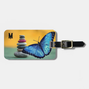 Blue Morpho Butterfly Monogram Namn Brev Bagagebricka