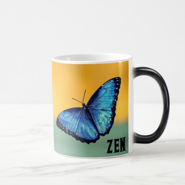 Blue Morpho Butterfly Monogram Namn Brev Magisk Mugg (Höger)