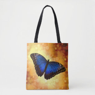 Blue Morpho Butterfly på Bokeh Guld Tygkasse