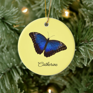 Blue Morpho Butterfly personlig Julgransprydnad Keramik