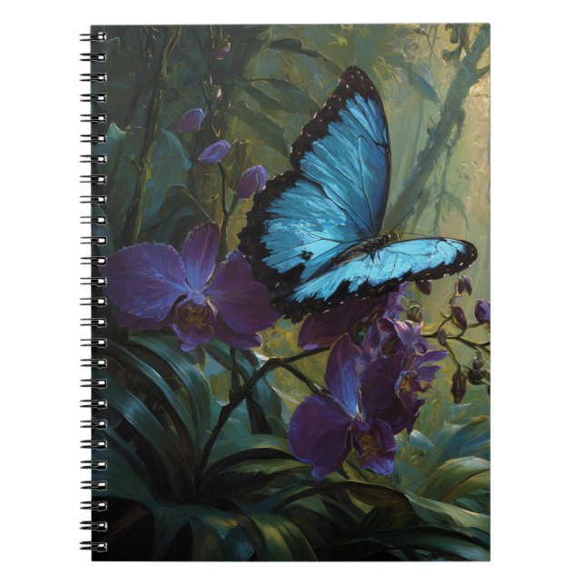 Blue Morpho Orchid Jungle Notebook Anteckningsbok (Framsidan)