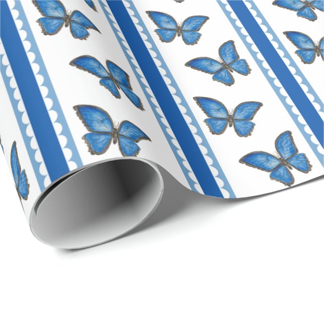 Blue Morpho Stripe Presentpapper (Rullad Hörn)