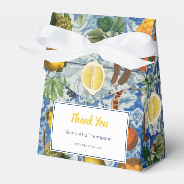 Blue Mosaic Baby Shower för sommarfrukt i Medelhav Presentaskar (Framsidan Sidan)