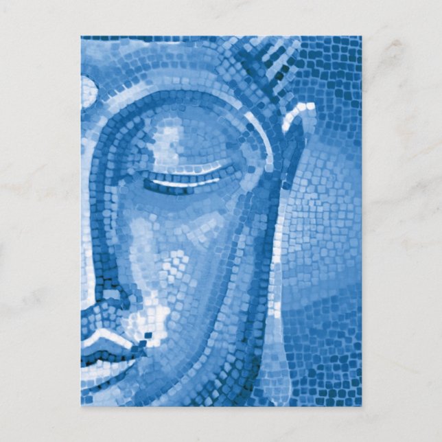 Blue Mosaic Buddha Ansikte Vykort (Framsida)