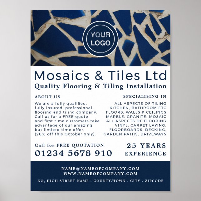 Blue Mosaic, Floorder, Tile Installer Advertising Poster (Framsidan)