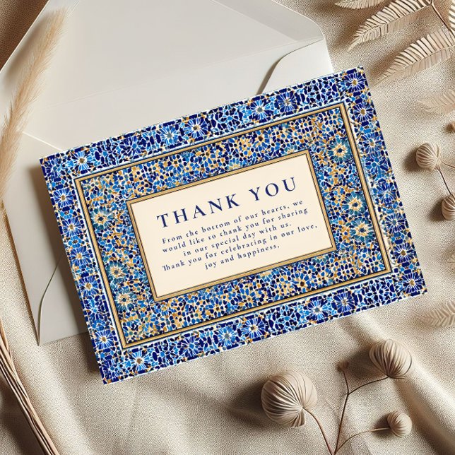 Blue Mosaic Islamic Wedding Tack Kort (Skapare uppladdad)