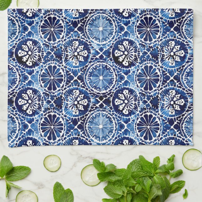 Blue Mosaic Tile Kitchen Towel Kökshandduk (Vikta)