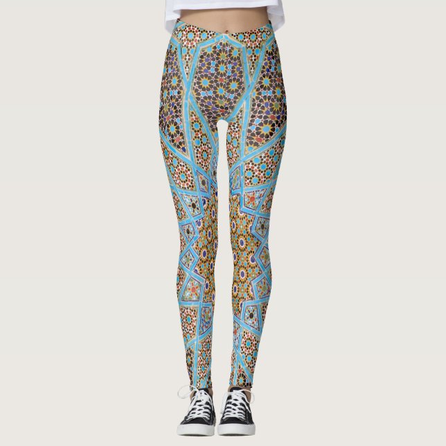 Blue Mosaic Tile Paisley Leggings (Framsida)