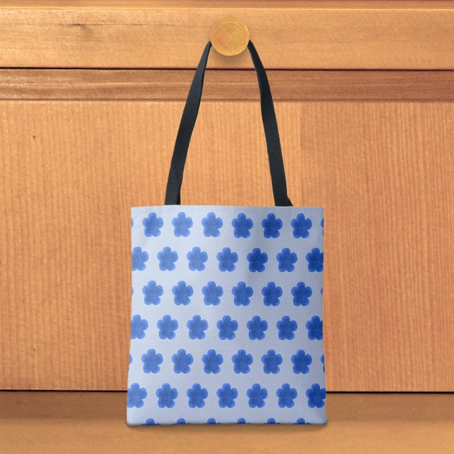 Blue Moss Rose Seamless Pattern Tote Bag Tygkasse (Tote bag with seamless pattern of a blue moss rose)