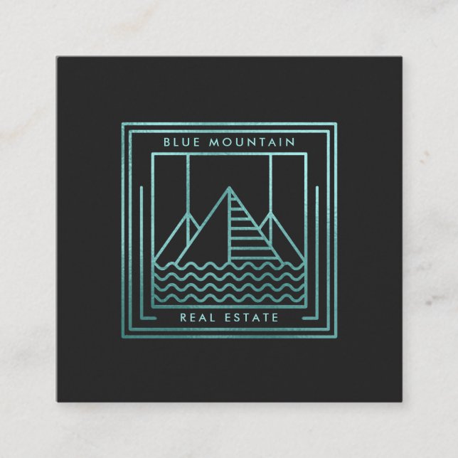 Blue Mountain Logo | Fyrkantigt Företag Visitkort (Framsida)