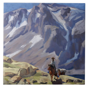 “Blue Mountain Rider” av Edgar Payne Kakelplatta