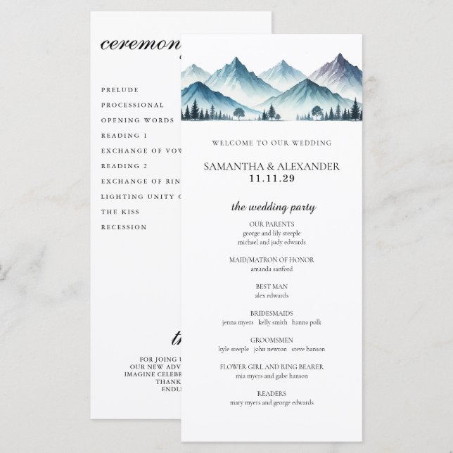 Blue Mountains Ceremoni Program (Fram/baksida)