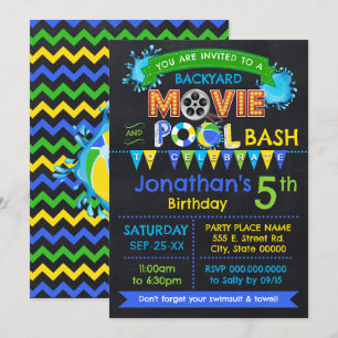Blue Movie och Bassäng Birthday Summer Party Inbjudningar