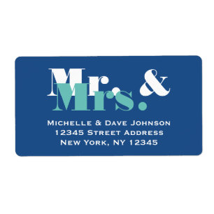Blue Mr och Mrs adressetiketters for Newlyweds Fraktsedel