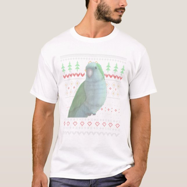 Blue Munk Parakeet Ugly jul Mönster X-Mas Bi T Shirt (Framsida)