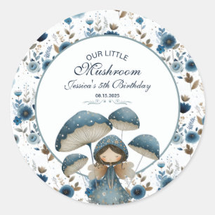 Blue Mushroom Fairy Enchanted Barns födelsedag Par Runt Klistermärke