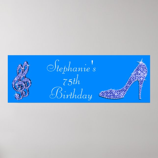 Blue Music Note och Stiletto 75:e Birthday Poster (Framsidan)