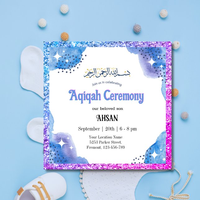 Blue Muslim Baby Aqeeqah-Aqiqah-inbjudan Inbjudningar (Skapare uppladdad)