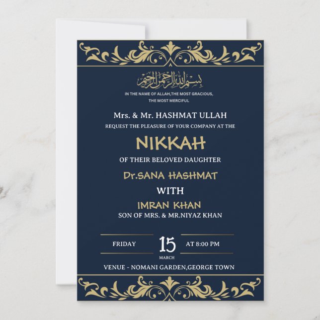BLUE MUSLIM WEDDING-INVITATION INBJUDNINGAR (Framsida)