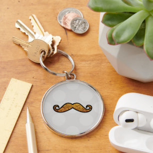Blue Mustache, Curl Mustache, Stache, Polka dots Rund Silverfärgad Nyckelring