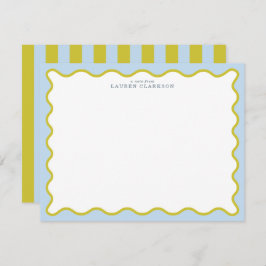 Blue & Mustard Wavy Border Note Card Inbjudningar