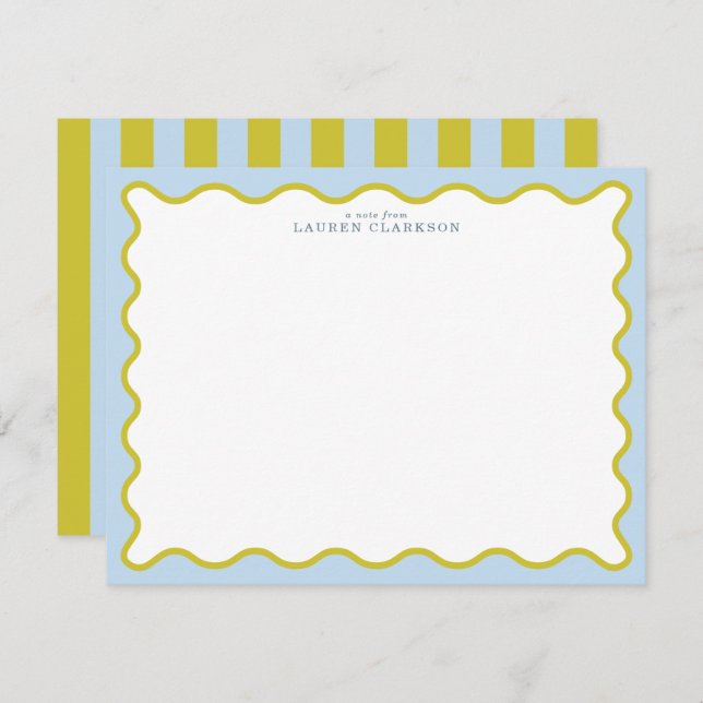 Blue & Mustard Wavy Border Note Card Inbjudningar (Fram/baksida)