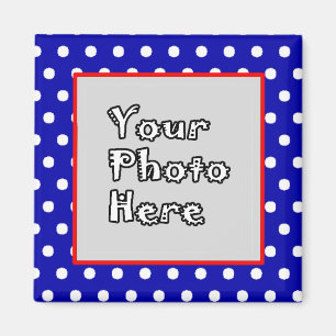 Blue n White Polka dots Red Trim Photo Ram Magnet