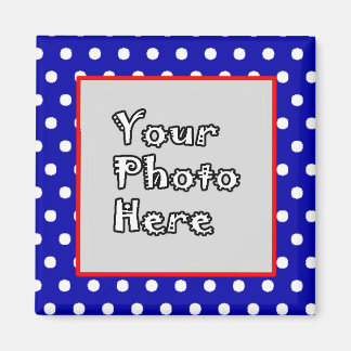 Blue n White Polka dots Red Trim Photo Ram Magnet