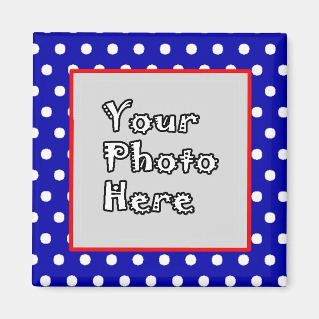Blue n White Polka dots Red Trim Photo Ram Magnet (Framsidan)