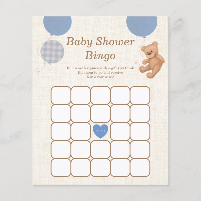 Blue Nalle Baby Shower Bingo Game (Framsida)
