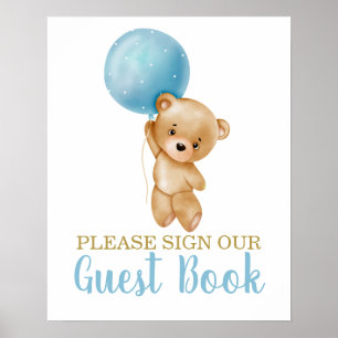 Blue Nalle Baby Shower Boy Sign Guest Bok Poster