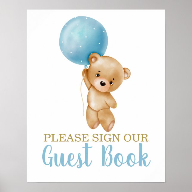 Blue Nalle Baby Shower Boy Sign Guest Bok Poster (Framsidan)