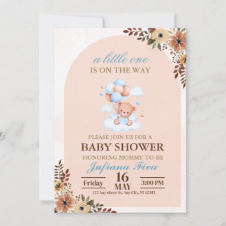 Blue Nalle Baby Shower Inbjudningar