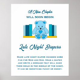Blue Nalle Baby Shower Late Late Night Diaper Poster
