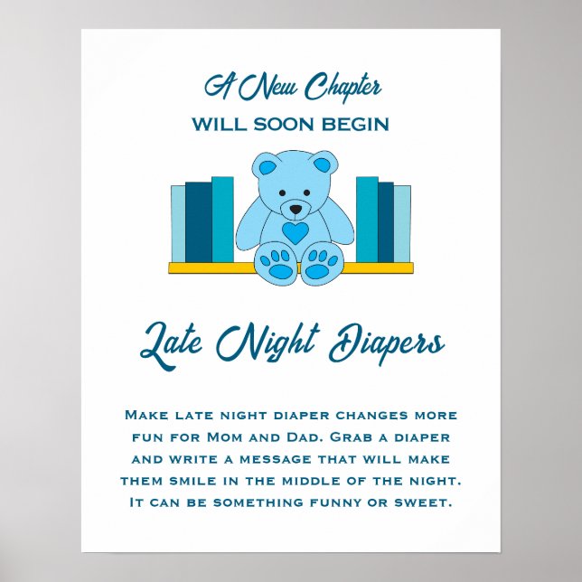 Blue Nalle Baby Shower Late Late Night Diaper Poster (Framsidan)