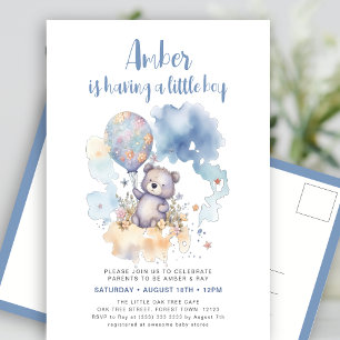 Blue Nalle Balloon Cute Boy Shower Inbjudan Vykort