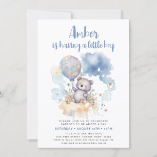 Blue Nalle Balloon Cute Boy Shower Inbjudningar