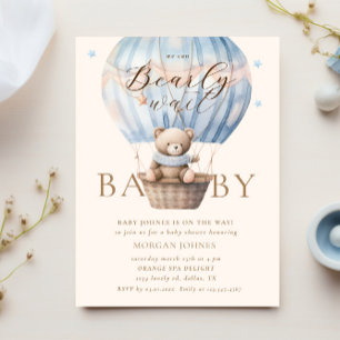 Blue Nalle Barly Wait Baby Shower Inbjudningar