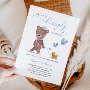Blue Nalle Barly Wait Baby Shower Inbjudningar