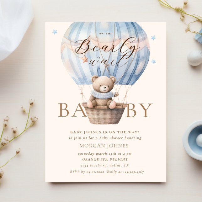 Blue Nalle Barly Wait Baby Shower Inbjudningar (Skapare uppladdad)