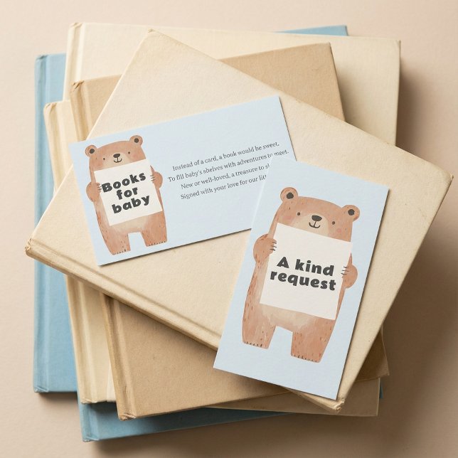 Blue nalle Bokar för baby-begäran Tilläggskort (Blue teddy Bear Books for baby Request Enclosure Card.)