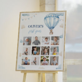 Blue Nalle Boy Birthday Photo Milestone Sign Poster