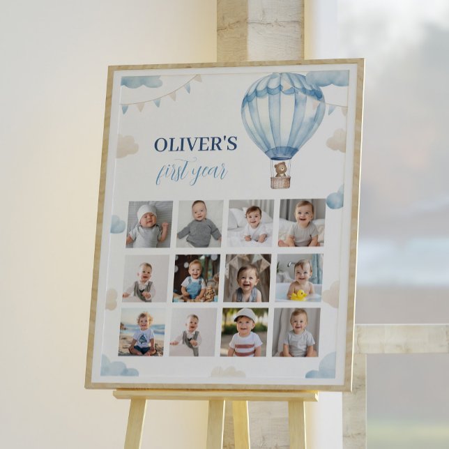 Blue Nalle Boy Birthday Photo Milestone Sign Poster (Skapare uppladdad)