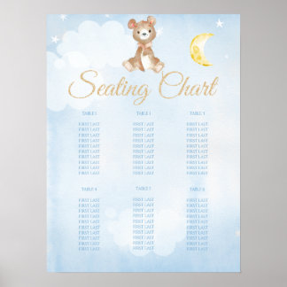 Blue Nalle Boy's Baby Shower Sittschema Poster