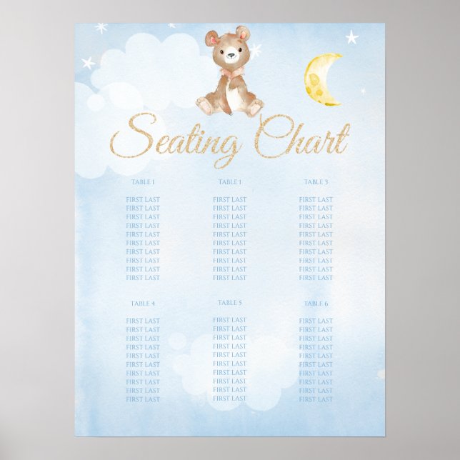 Blue Nalle Boy's Baby Shower Sittschema Poster (Framsidan)
