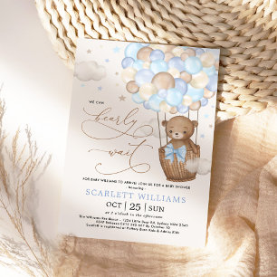 Blue Nalle Luftballong Boy Baby Shower Inbjudningar
